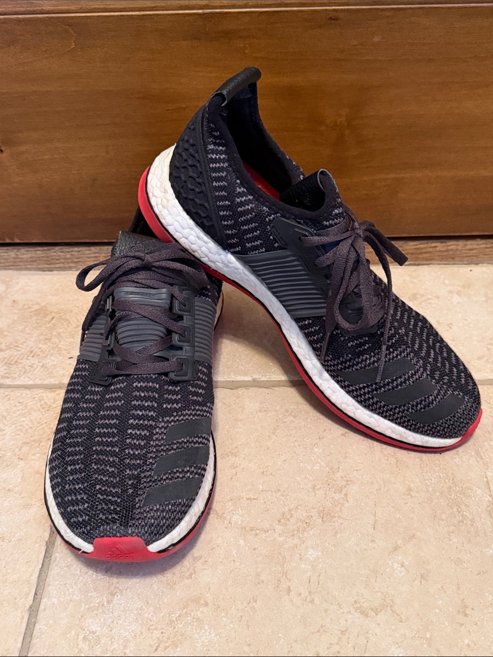 Adidas Pureboost Men's Black and Red Knit Running Shoes
